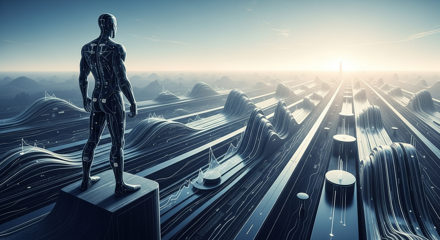 Visual enhancement Une image conceptuelle d'une personne (silhouettée ou abstraite) ayant le contrôle ou une vision claire sur un paysage financier complexe, symbolisant la maîtrise, la stratégie et la réussite dans l'anticipation des taux.